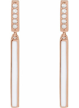 14K Yellow Gold .06 CTW Natural Diamond & Black Enamel Bar Earrings
