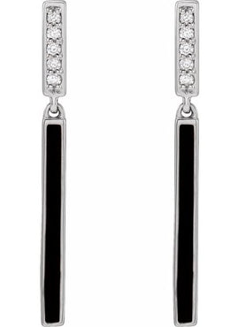 14K Yellow Gold .06 CTW Natural Diamond & Black Enamel Bar Earrings