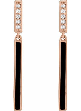 14K Yellow Gold .06 CTW Natural Diamond & Black Enamel Bar Earrings
