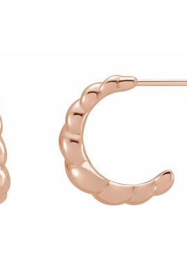 14K Yellow Gold Rope Dome Left Hoop Earring