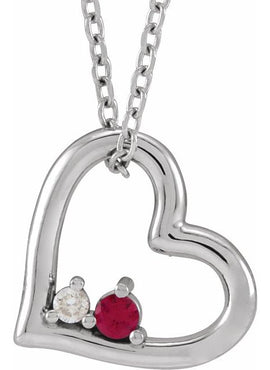 Sterling Silver Natural Ruby & .015 CT Natural Diamond Heart Pendant