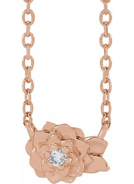 14K Rose Gold .015 CT Natural Diamond Flower 16-18