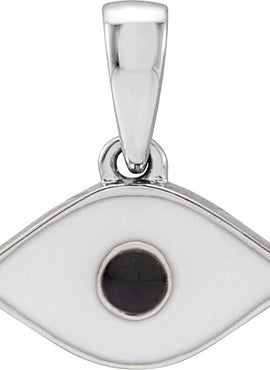 14K Yellow Gold White Enamel Evil Eye Pendant