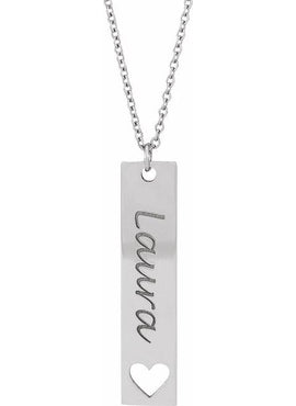 14K White Gold Engravable Bar 16-18