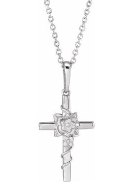 Sterling Silver Floral Cross Pendant