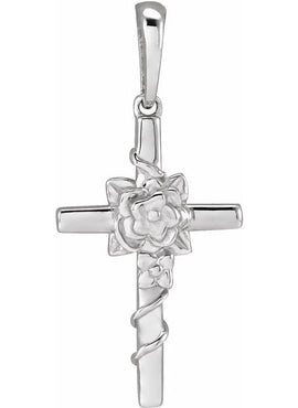 Sterling Silver Floral Cross Pendant