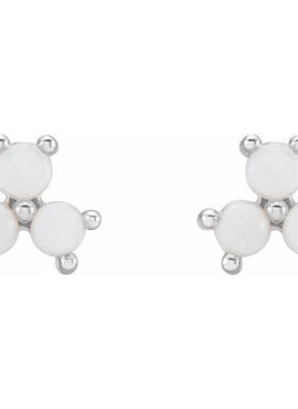 14K White Gold White Opal Three-Stone Cabochon Earrings