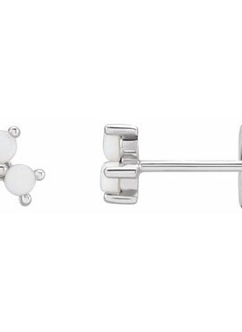 14K White Gold White Opal Three-Stone Cabochon Earrings