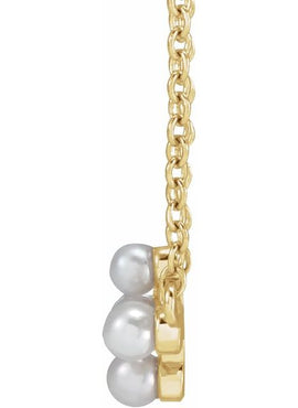 14K Yellow Gold Cultured White Seed Pearl Sideways Cross 16-18