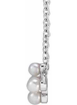 14K Yellow Gold Cultured White Seed Pearl Sideways Cross 16-18