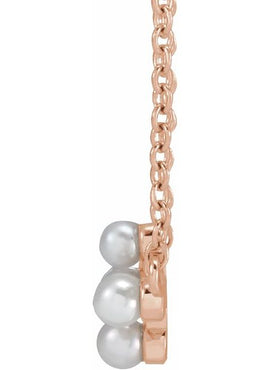 14K Yellow Gold Cultured White Seed Pearl Sideways Cross 16-18