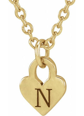 14K White Gold Engravable Heart 16-18