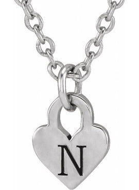 14K White Gold Engravable Heart 16-18