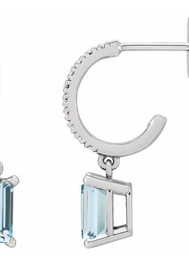 14K White Gold Natural Sky Blue Topaz & .08 CTW Natural Diamond French-Set Hoop Earrings