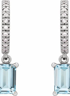 14K White Gold Natural Sky Blue Topaz & .08 CTW Natural Diamond French-Set Hoop Earrings