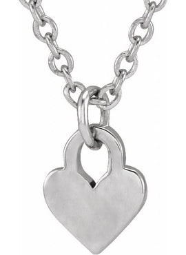 14K White Gold Engravable Heart 16-18