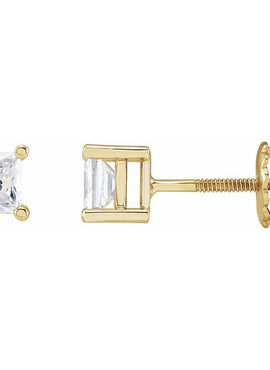 14K Yellow Gold 4.5x4.5 mm Square Imitation White Cubic Zirconia Earrings