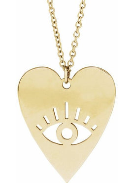 14K White Gold Evil Eye Heart 16-18