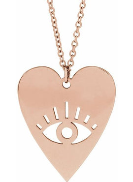 14K White Gold Evil Eye Heart 16-18