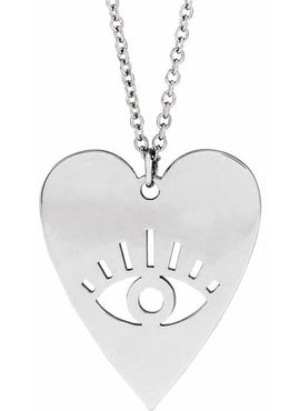 14K White Gold Evil Eye Heart 16-18