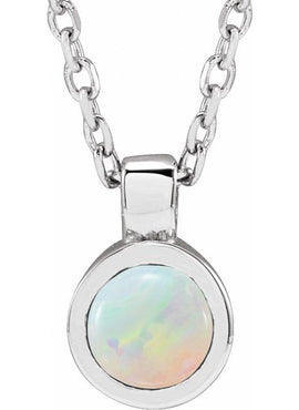 14K White Gold Natural White Opal Bezel-Set 16-18