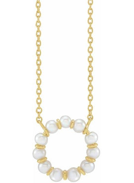 14K Yellow Gold Cultured White Freshwater Pearl Circle 18