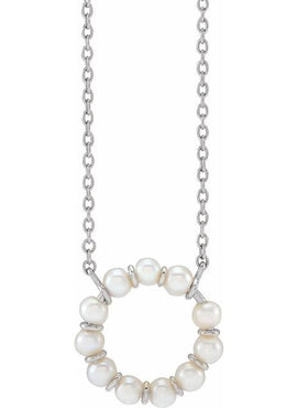 14K Yellow Gold Cultured White Freshwater Pearl Circle 18