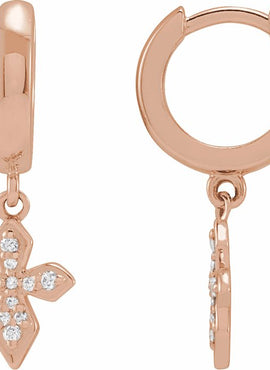 14K White Gold 1/10 CTW Natural Diamond Cross Hoop Earrings