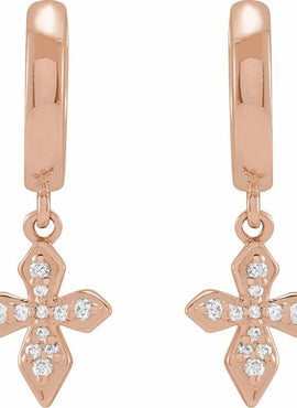 14K White Gold 1/10 CTW Natural Diamond Cross Hoop Earrings