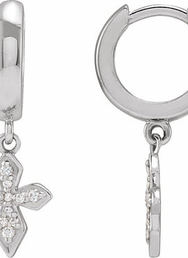 14K White Gold 1/10 CTW Natural Diamond Cross Hoop Earrings