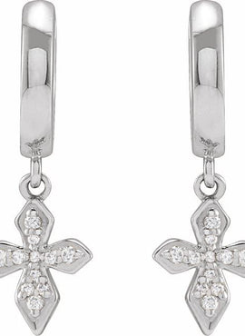 14K White Gold 1/10 CTW Natural Diamond Cross Hoop Earrings