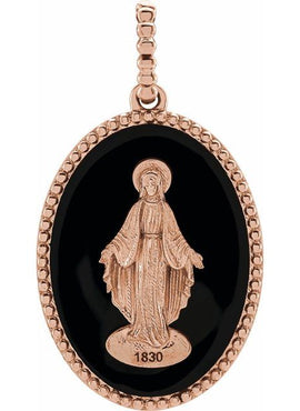 14K Yellow Gold Black Enamel Miraculous Medal Pendant
