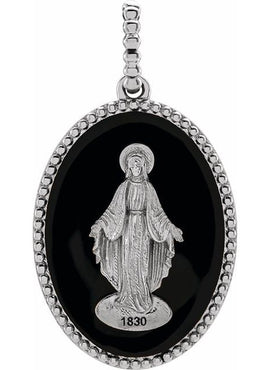 14K Yellow Gold Black Enamel Miraculous Medal Pendant