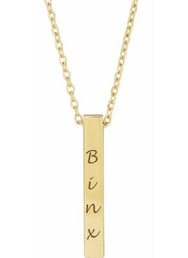 14K Yellow Gold Engravable Four-Sided Bar Pendant