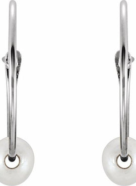 14K Yellow Gold Cultured White Freshwater Pearl Youth Huggie Earrings
