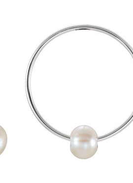 14K Yellow Gold Cultured White Freshwater Pearl Youth Huggie Earrings