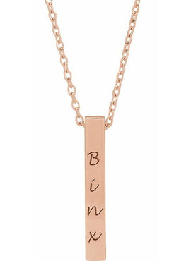 14K Yellow Gold Engravable Four-Sided Bar Pendant