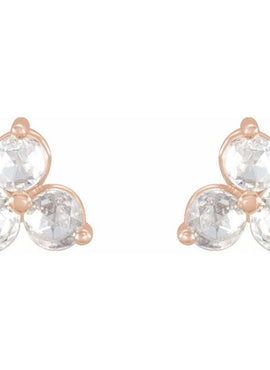 14K Rose Gold .05 CTW Rose-Cut Natural Diamond Three-Stone Earrings