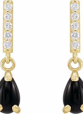 Platinum Natural Black Onyx & .08 CTW Natural Diamond Earrings