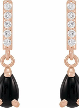 Platinum Natural Black Onyx & .08 CTW Natural Diamond Earrings