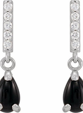 Platinum Natural Black Onyx & .08 CTW Natural Diamond Earrings