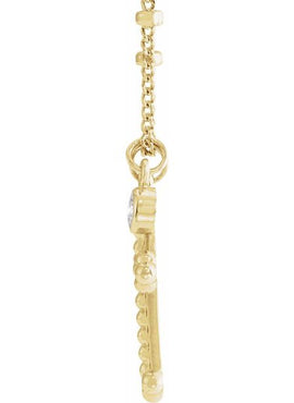 14K Yellow Gold .06 CT Natural Diamond Beaded Cross 20