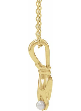 Platinum Cultured White Seed Pearl Buddha Hand Pendant