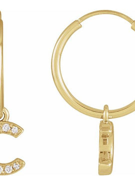 14K Yellow Gold .05 CTW Natural Diamond Single Initial D Hoop Earring