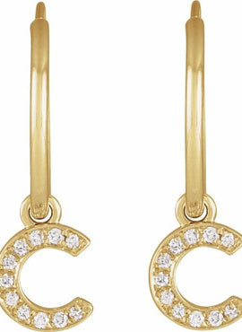 14K Yellow Gold .05 CTW Natural Diamond Single Initial D Hoop Earring