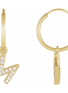 14K Yellow Gold .05 CTW Natural Diamond Single Initial D Hoop Earring