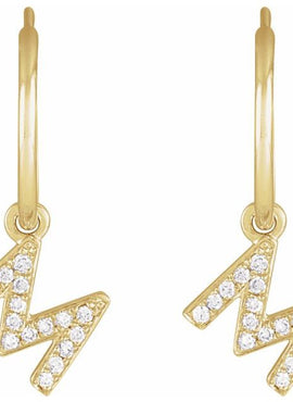 14K Yellow Gold .05 CTW Natural Diamond Single Initial D Hoop Earring