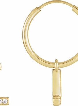 14K Yellow Gold .05 CTW Natural Diamond Single Initial D Hoop Earring