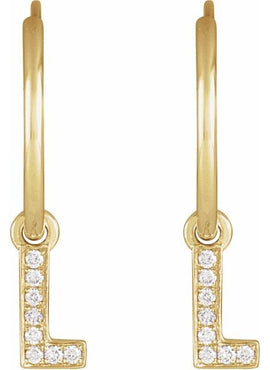 14K Yellow Gold .05 CTW Natural Diamond Single Initial D Hoop Earring