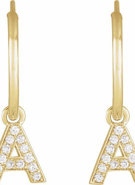 14K Yellow Gold .05 CTW Natural Diamond Single Initial D Hoop Earring